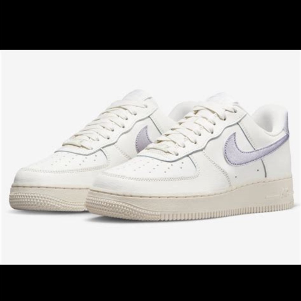 Nike White and Purple Air Force 1 shoes